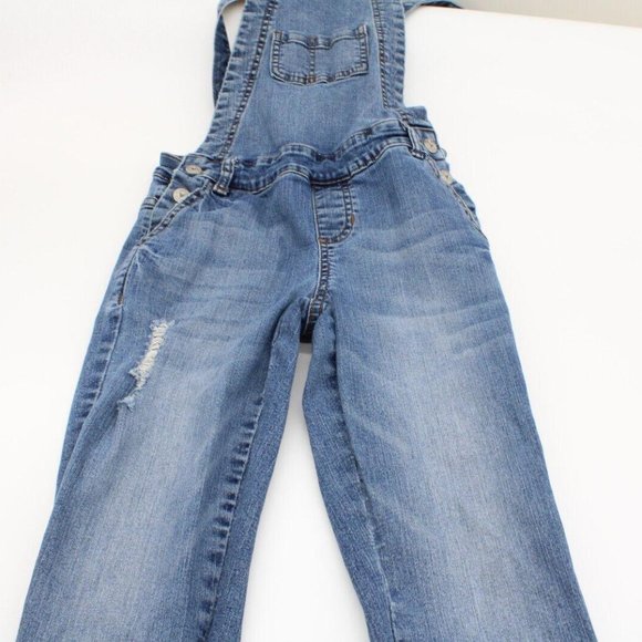 Kiss & Cry Size 1 Distressed Denim Bib Girls Skinny Overalls - Picture 5 of 9